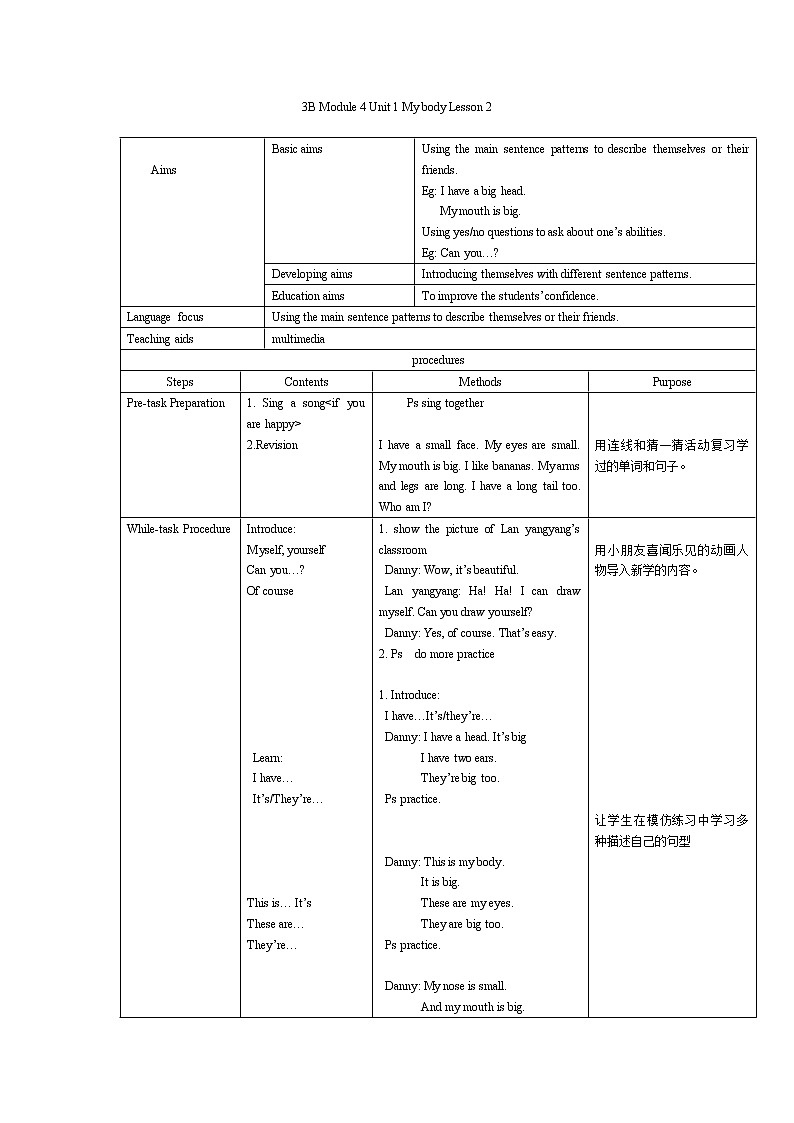 上海牛津版三下 Module 4 Unit 1 Lesson 2教案第1页