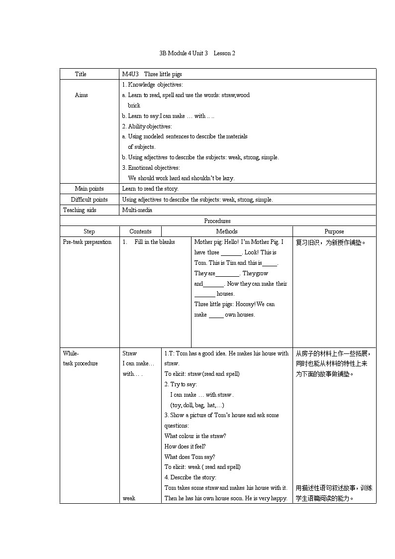 上海牛津版三下 Module 4 Unit 3 Lesson 2教案第1页