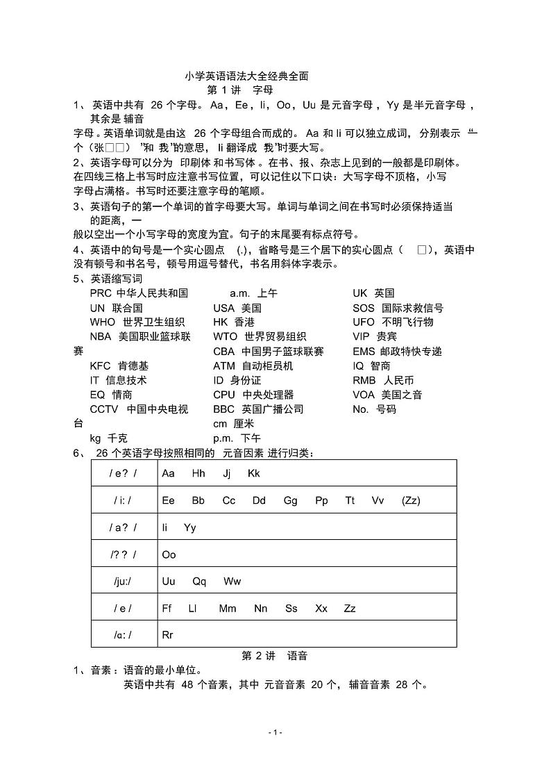 小学英语语法大全学案第1页