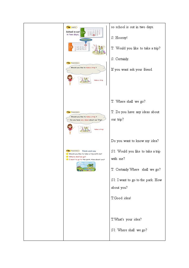 人教精通版（三年级起点）Unit6Wouldyouliketotakeatrip？(Lesson31) 四年级下册英语教案第3页