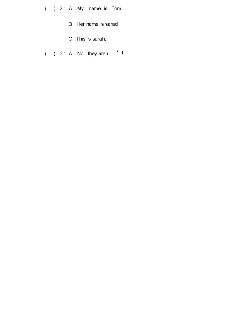 人教版小学四年级上册英语期末试卷第2页