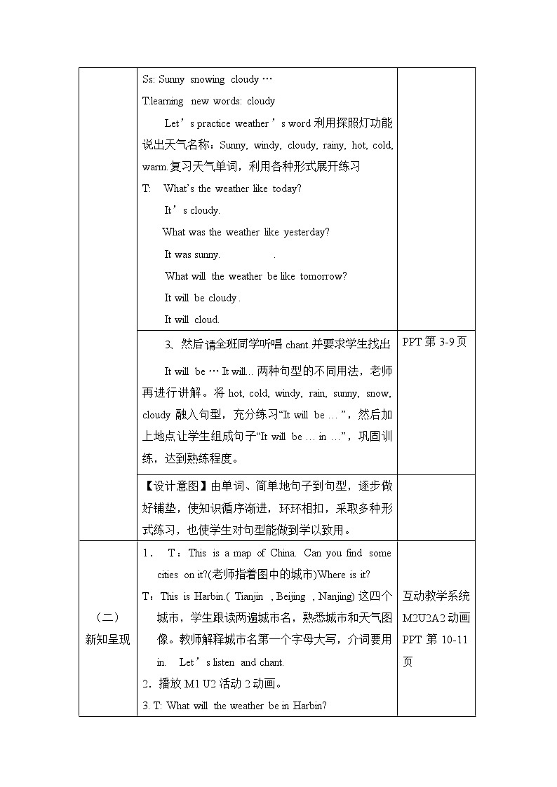 外研版（一年级起点）六年级下册M2U2 It will rain in Beijing. 教案第2页