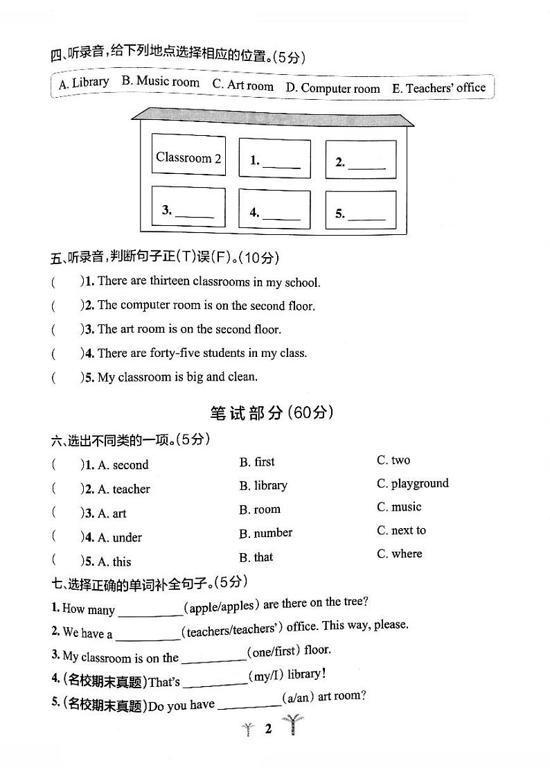2021---2022第二学期人教版四年级下册第一单元闯关卷（无听力）第2页