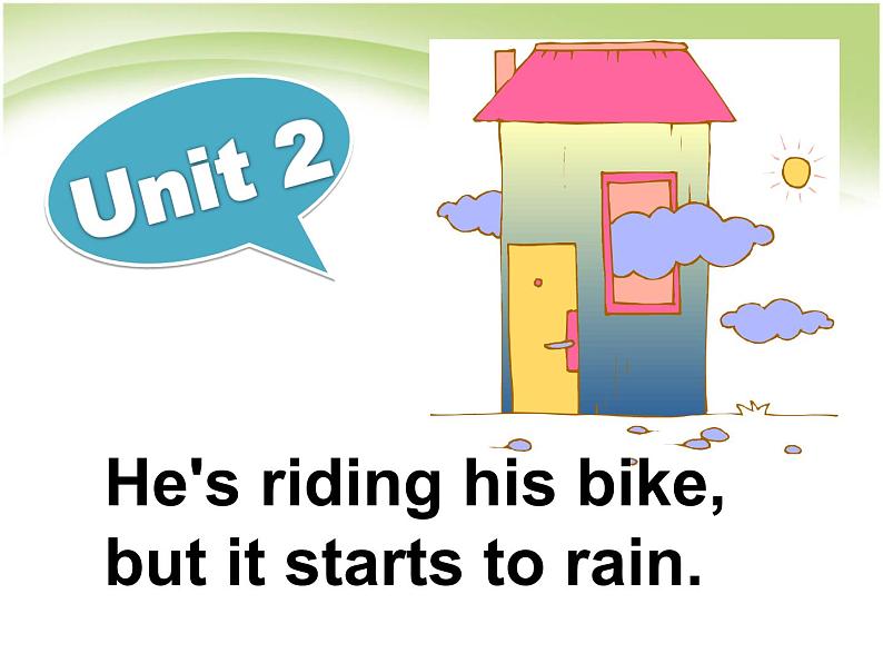 外研版（三年级起点）六年级下册Module5 Unit2 He 's riding his bikebut it starts to rain. 课件第1页