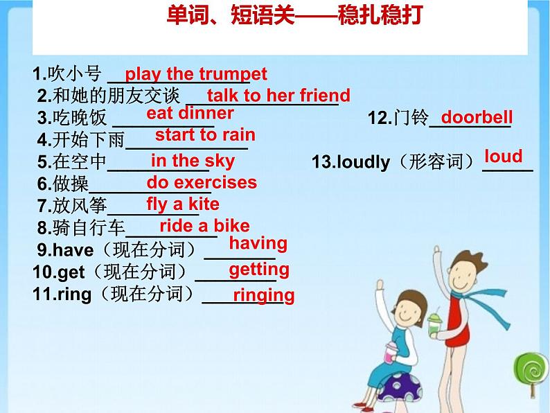 外研版（三年级起点）六年级下册Module5 Unit2 He 's riding his bikebut it starts to rain. 课件第5页