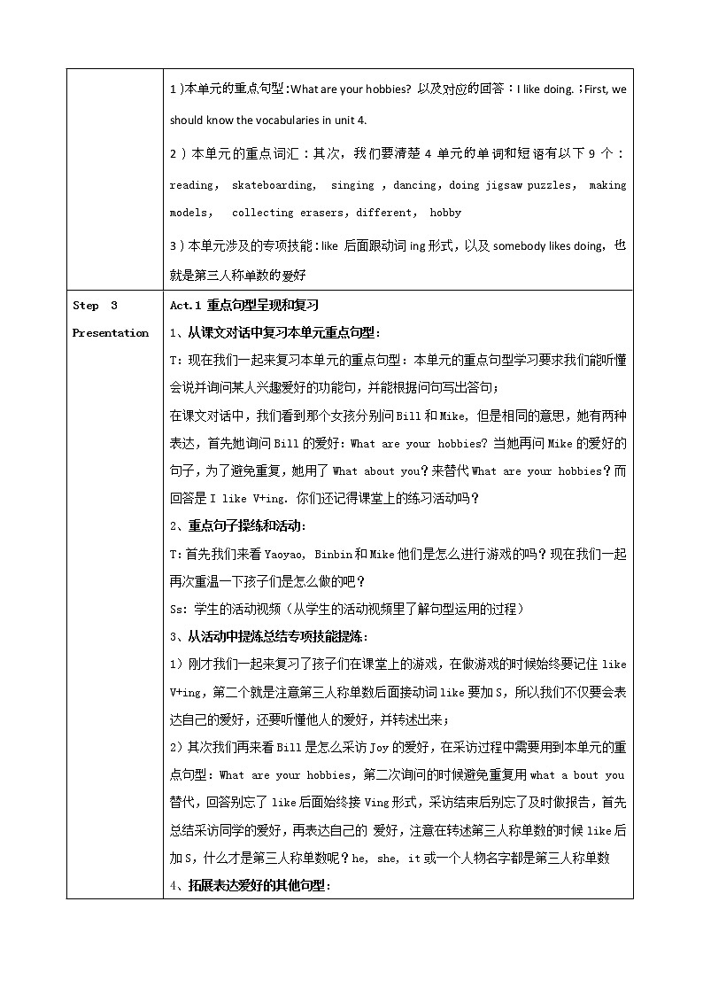 英语人教新起点（一起）四年级下册-Unit 4 Hobbies教案02