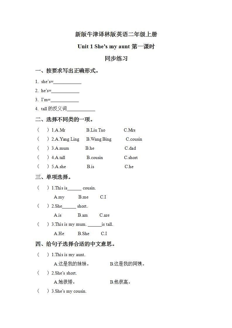 Unit 1 She's my aunt Period 1课件+教案+同步练习01