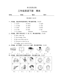 湖南少儿出版社 2022年三年级下册英语 期末测试卷