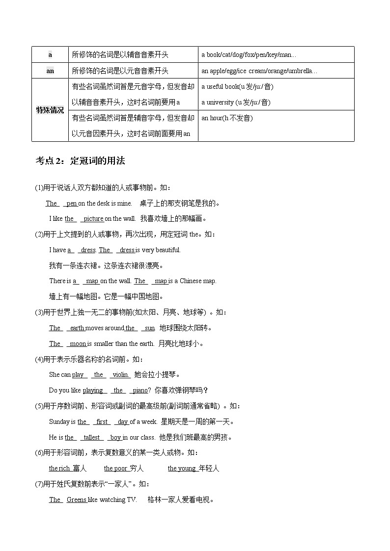 专题02 冠词_备战2022年小升初英语必考语法和题型（解析版）第2页