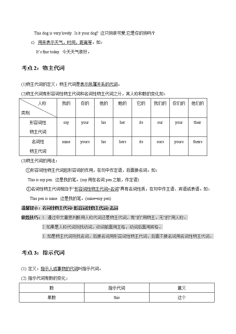 专题03 代词_备战2022年小升初英语必考语法和题型02