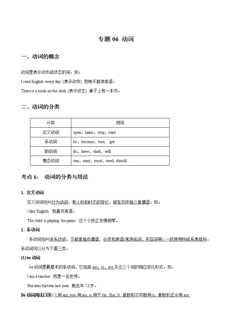 专题06 动词_备战2022年小升初英语必考语法和题型01