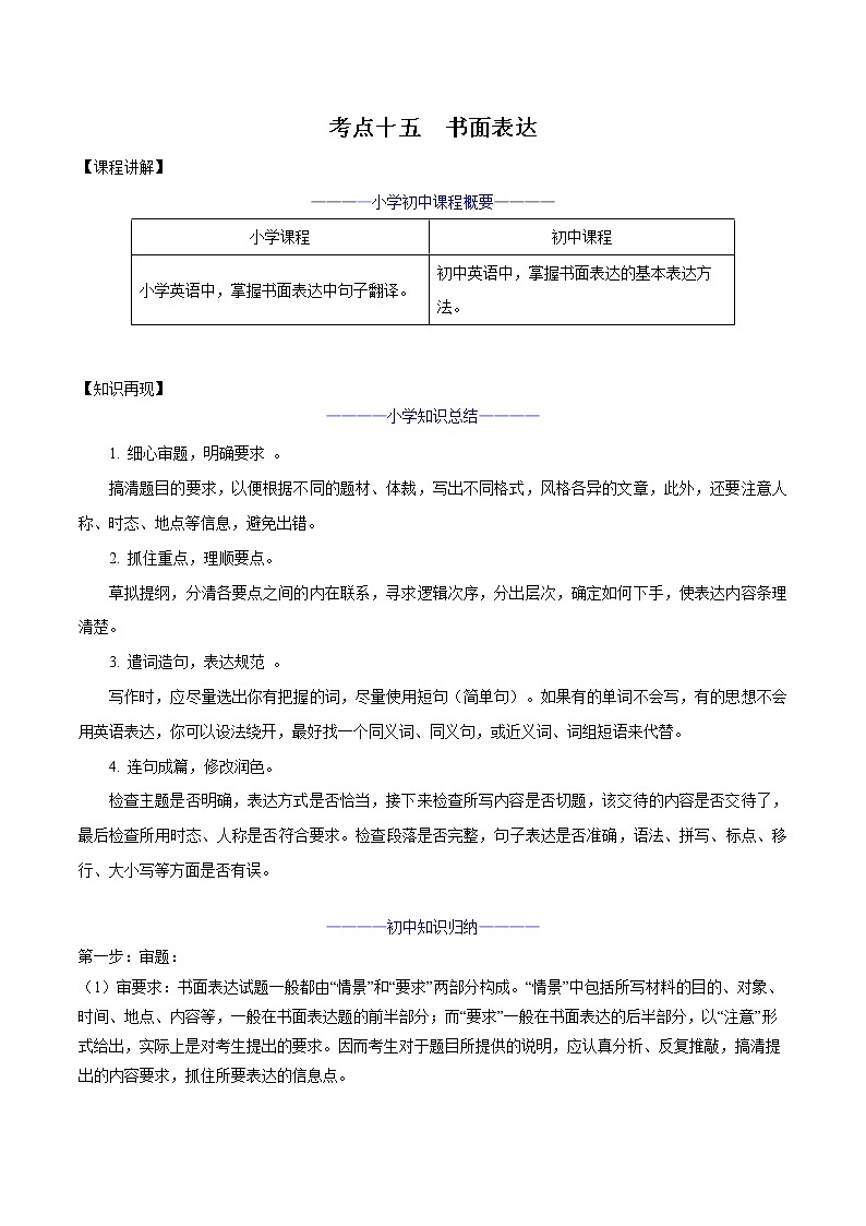 考点15 书面表达（原卷版）第1页