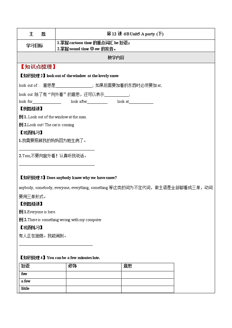 牛津译林版小学六年级下册 Unit5 A party 知识点梳理学案第1页
