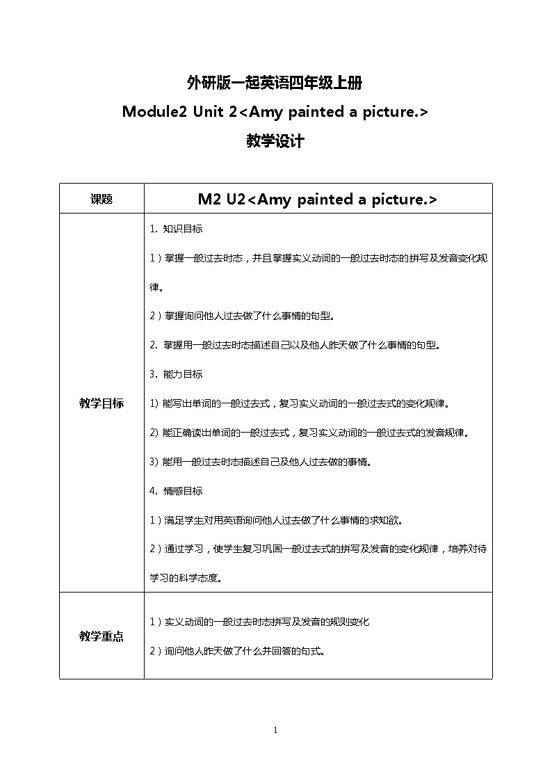 Unit 2 Amy painted a picture课件PPT+教案01