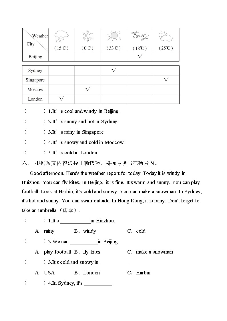 【专项集训】人教PEP版四年级下册Unit3阅读理解题（有答案）第3页