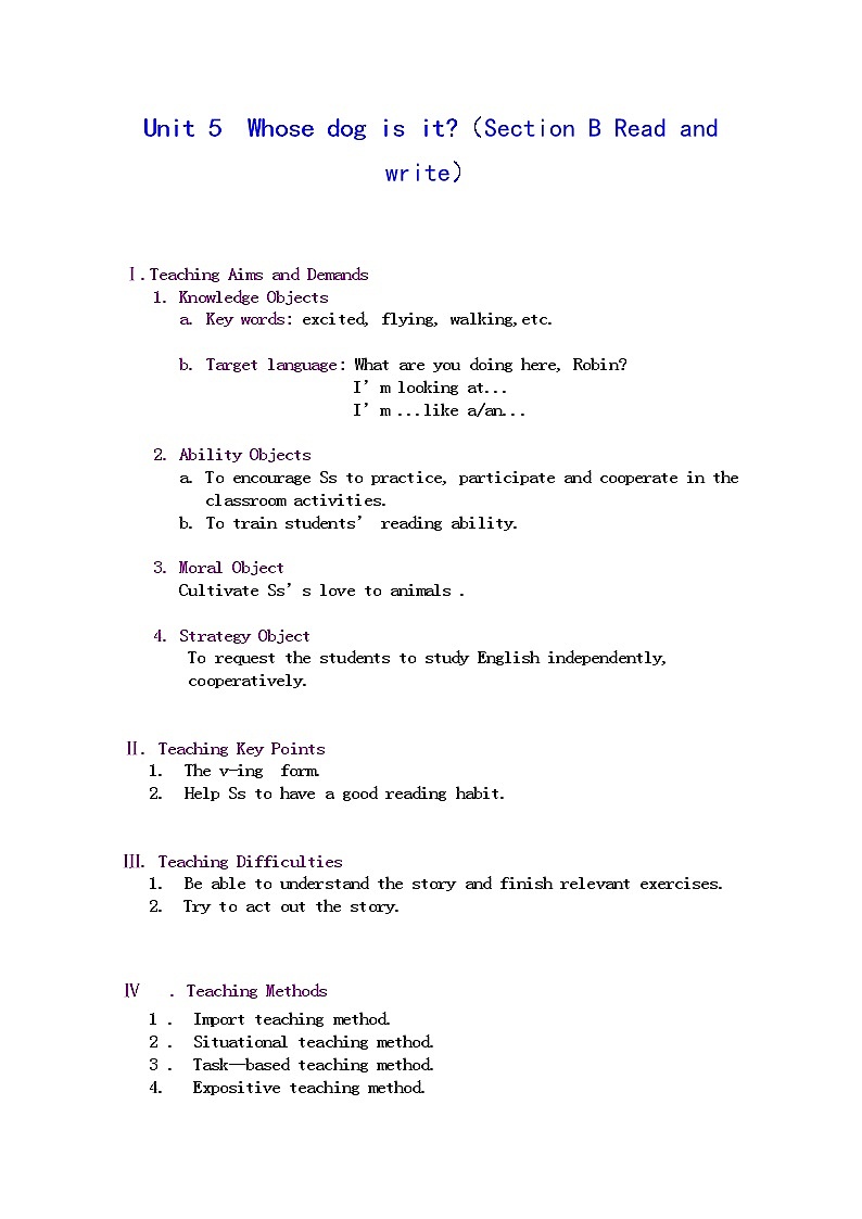 五年级英语下册教案：Unit 5 Whose dog is it B (Read and write)人教PEP版02