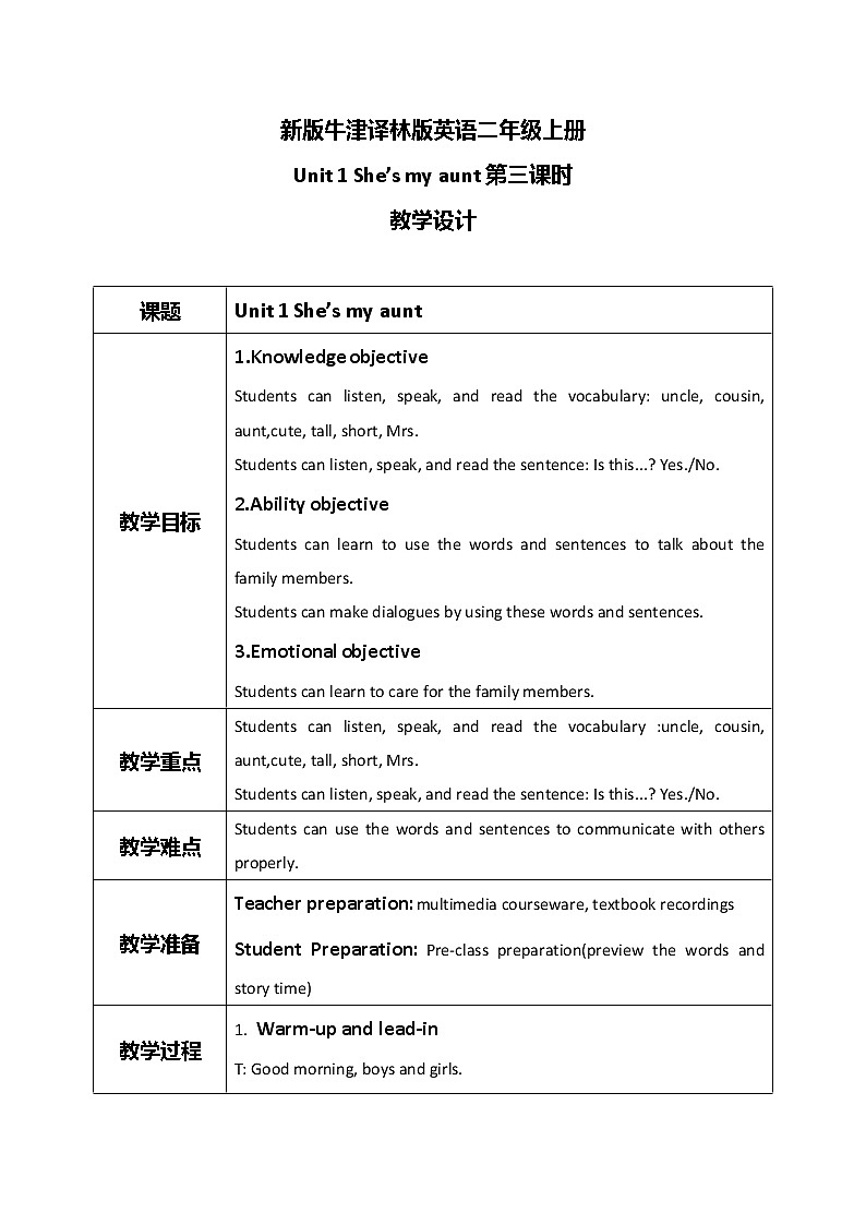 Unit 1 She's my aunt Period 3课件+教案+同步练习01