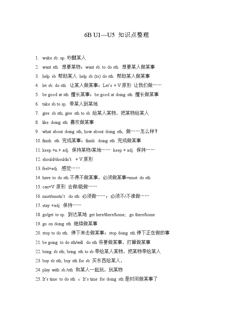 译林版英语六年级下册U1--U5知识点整理01