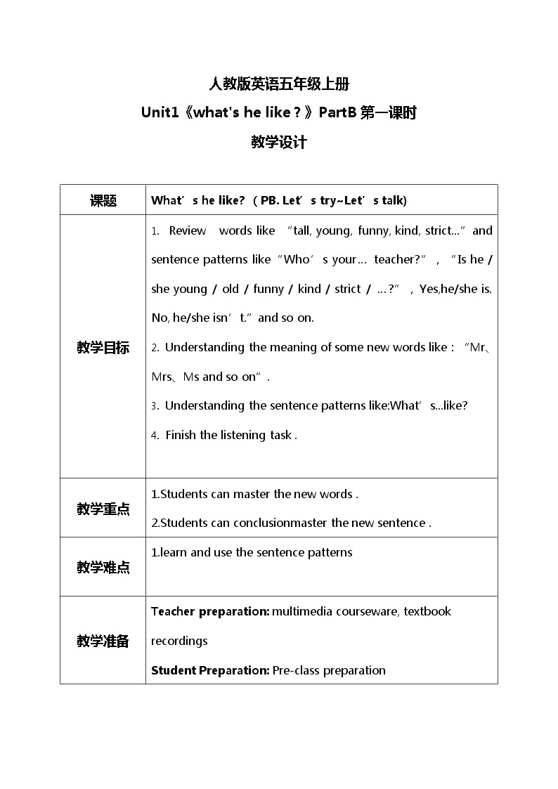 unit1《what's he like？》第一课时PB Let‘s try~Let’s talk课件+教案+素材+音频01