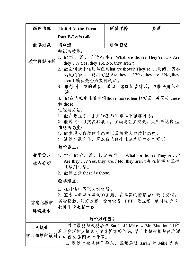 Unit4 At the farm PartB 教案第1页