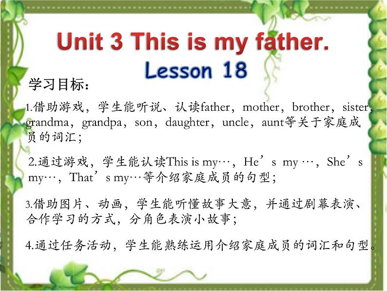 人教精通版英语三下 Unit3 This is my father.(Lesson18) 课件01