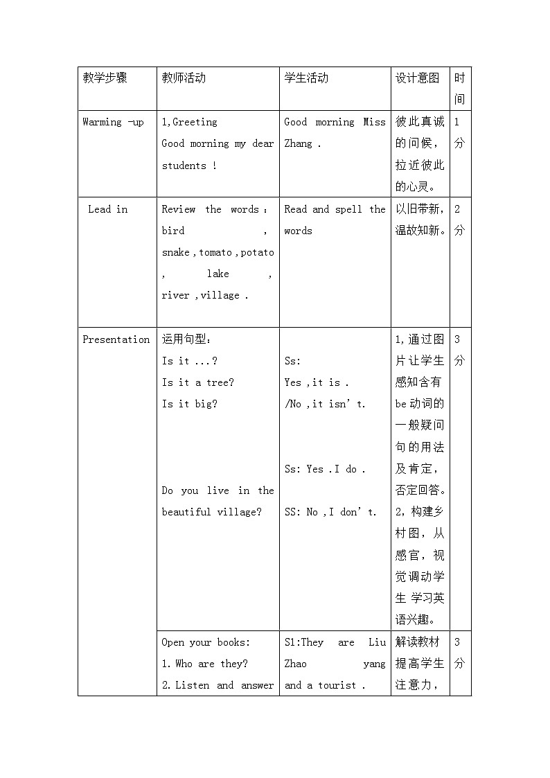 陕旅版小学英语五下 Unit4 He Lives in a Village partA 教案第2页