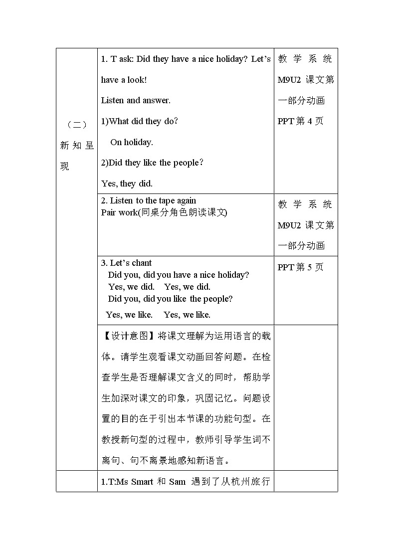 外研版（三起）小学英语四下 M9 U2 Did you have a nice holiday？ 教案第3页