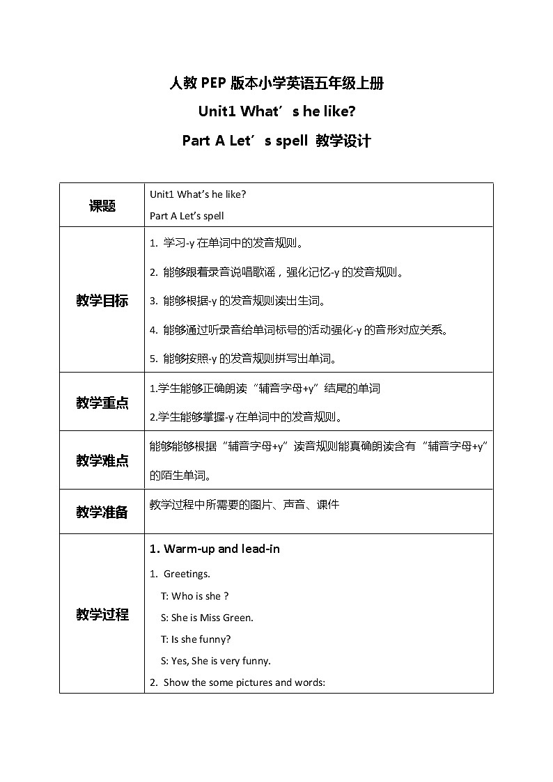 Unit1 What's he like Part A Let‘s spell 课件+教案01