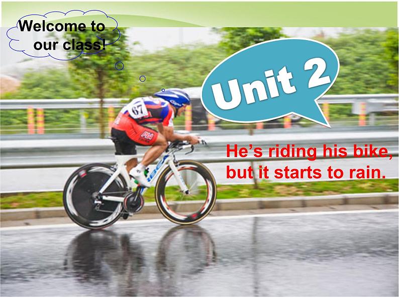 外研版（三起）小学英语六下 Module5 Unit2 He 's riding his bike,but it starts to rain. 课件第6页