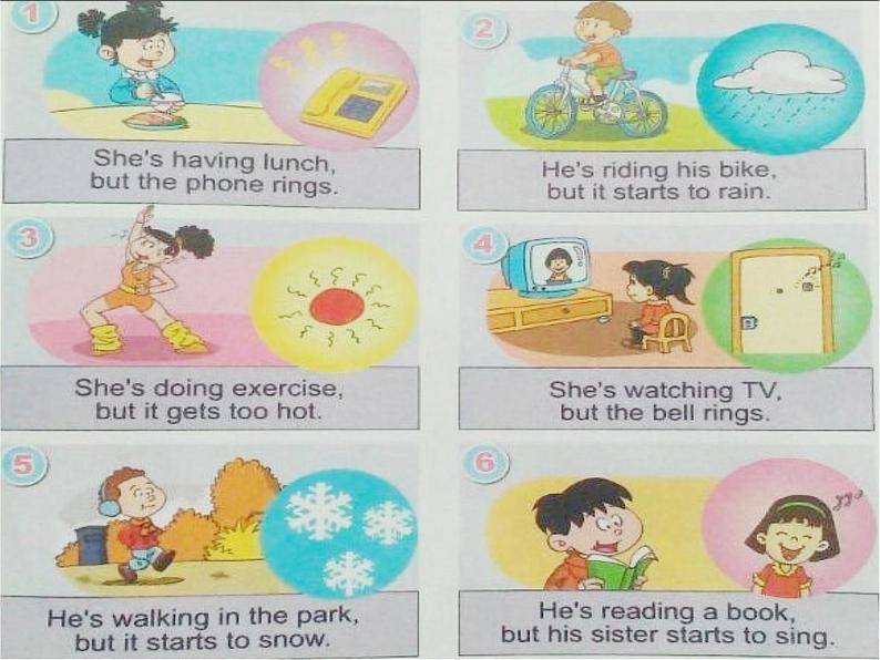 外研版（三起）小学英语六下 Module5 Unit2 He 's riding his bike,but it starts to rain. 课件第7页