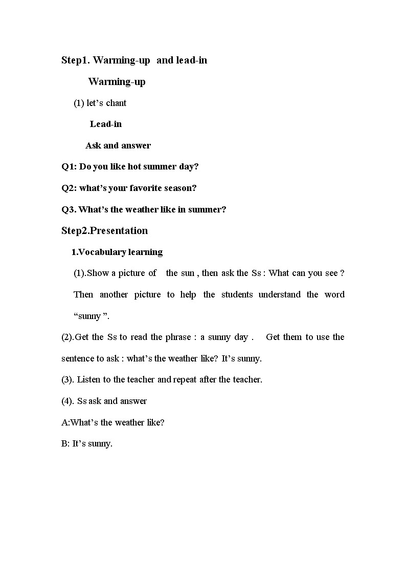 陕旅版小学英语五下 Unit5 What's the Weather like Today？ partA 教案02