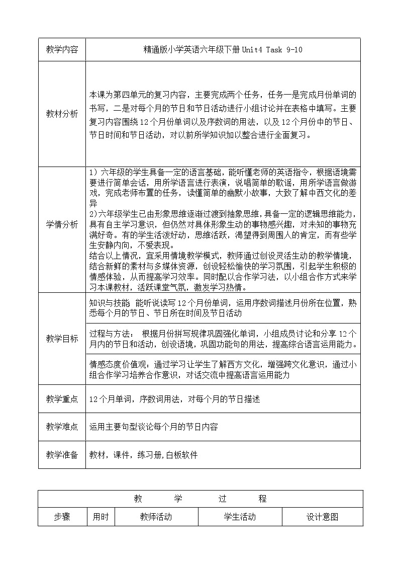 六年级下册英语教案－Unit4 General Revision1 Task 9-Task 10  ｜人教精通版第1页