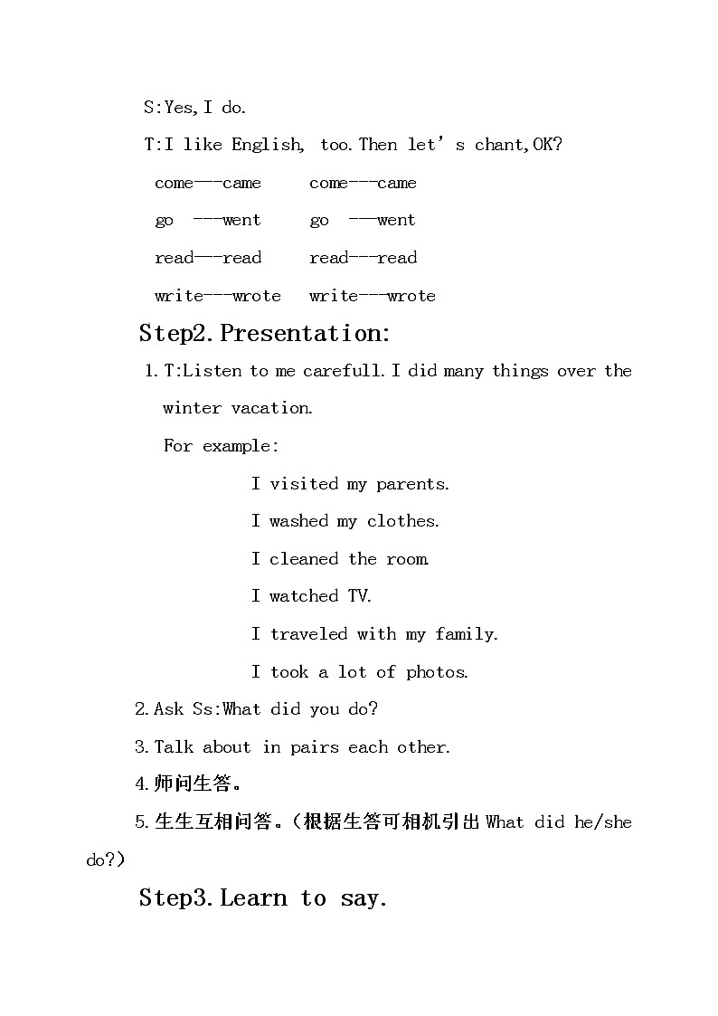 北师大版六下英语 Unit7 Vacation Lesson2 教案02