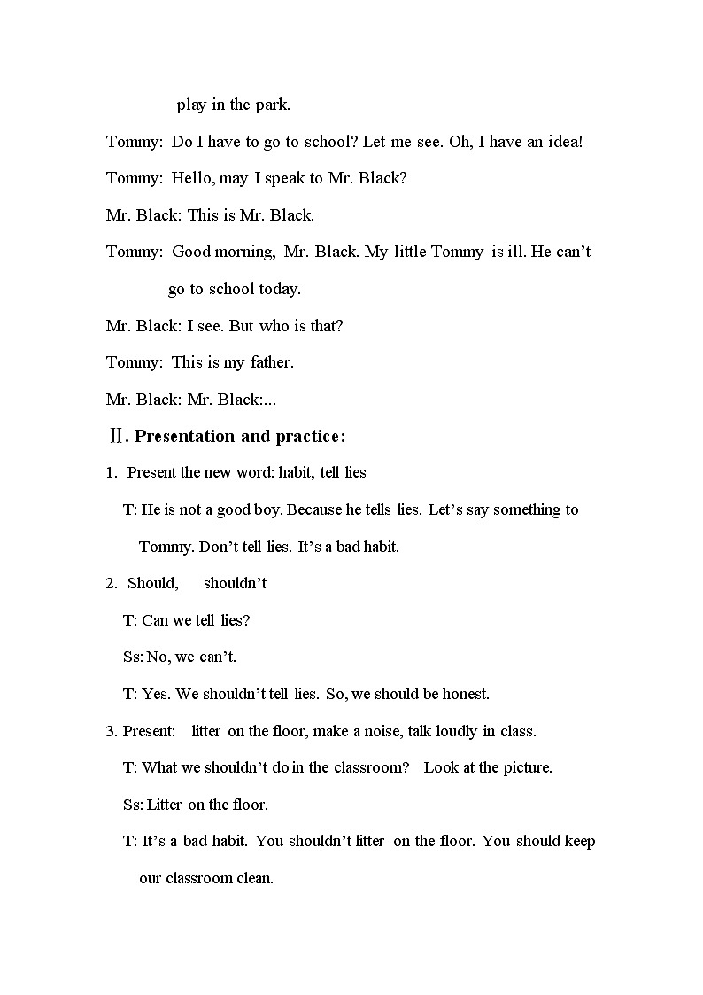 陕旅版小学英语五下 Unit8 Have a Good Habit partB 教案第2页