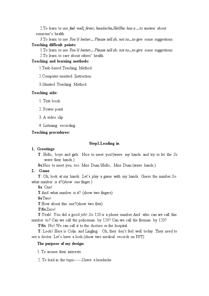 陕旅版小学英语五下 Unit7 I Have a Headache partB  教案02