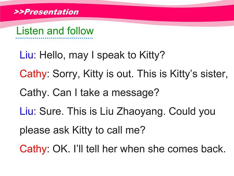 陕旅版小学英语六下 Unit1 May I Speak to Kitty？ partB 课件第4页