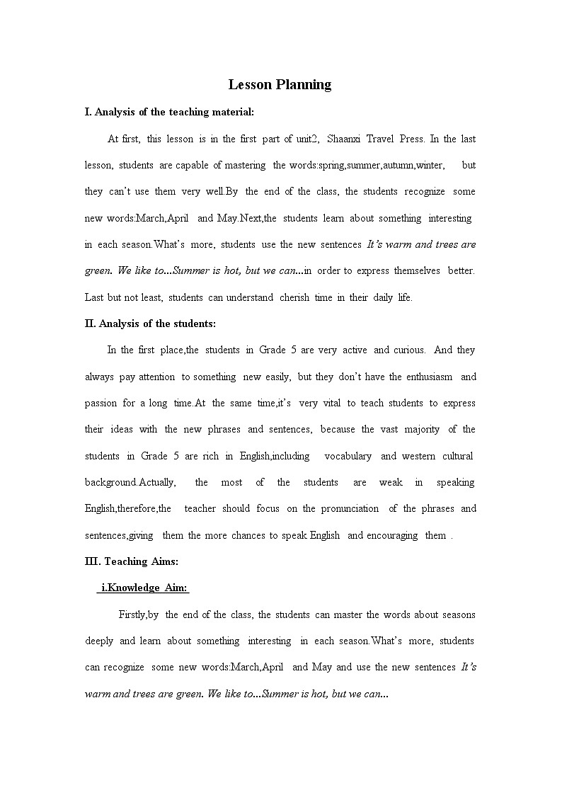 陕旅版小学英语五下 Unit2 Spring Is Coming！partB 教案01