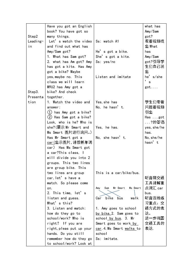 外研版（三起）小学英语三下 M9U2 Has Amy got a bike？ 教案02