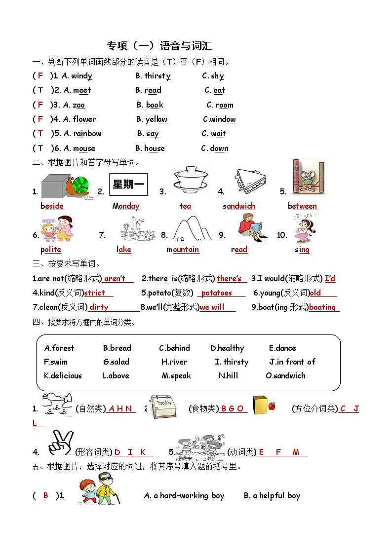 人教版 (PEP)五年级上册——专项复习第1页