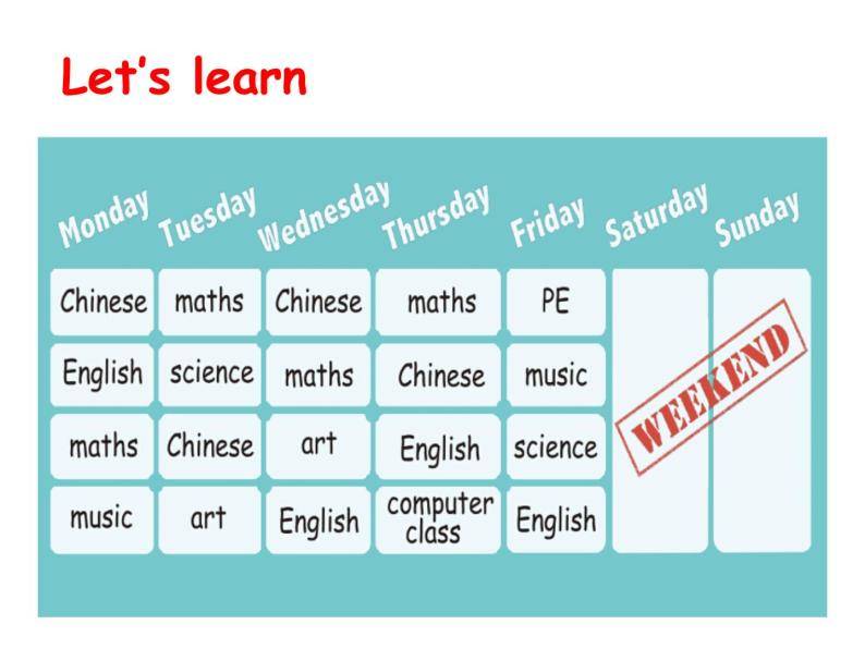 unit2《my week》第二课时PA let‘s learn~let‘s play课件+教案+素材+音频03