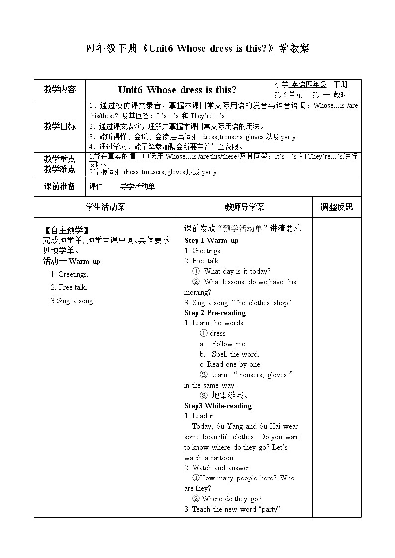 Unit6 Whose dress is this Story time  教案01