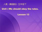 人教精通版小学英语五下 Unit3 We should obey the rules.(Lesson13) 课件