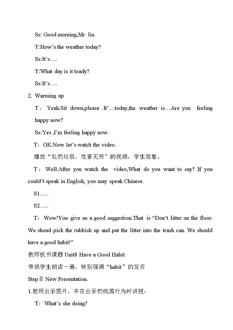 陕旅版小学英语五下 Unit8 Have a Good Habit! partA 教案02