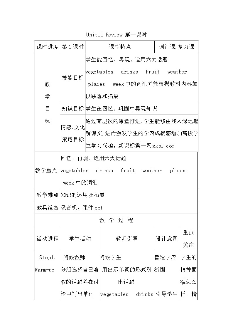 北师大版六下英语 Unit11 Review 教案01