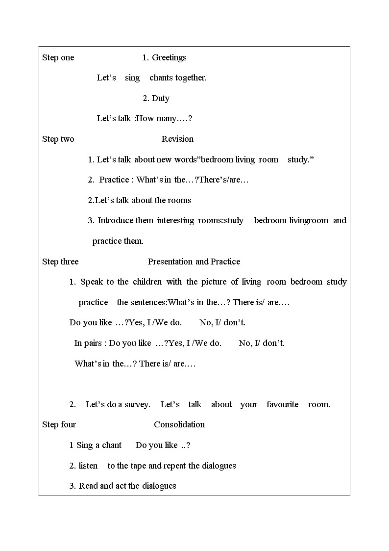 四年级下册英语教案－Unit 1 Welcome to my new home Lesson 5  ｜人教精通版第2页