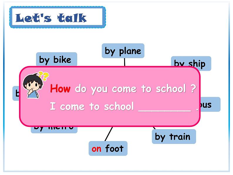 译林版小学英语五下 Unit2 How do you come to school？(第4课时) 课件第4页