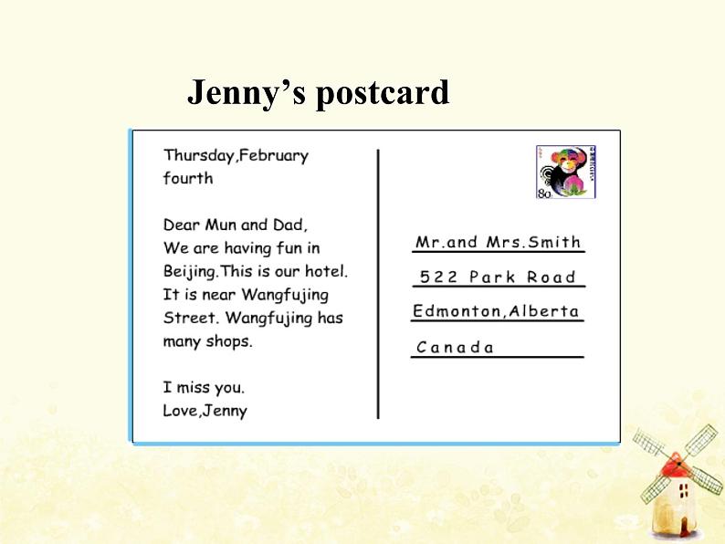 冀教版（三起）英语小学五年级下册Lesson 14 Jenny Writes a Postcard教学课件05