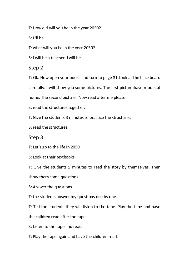 北师大版六下英语 Unit9 The Year 2050 Lesson1 教案第2页