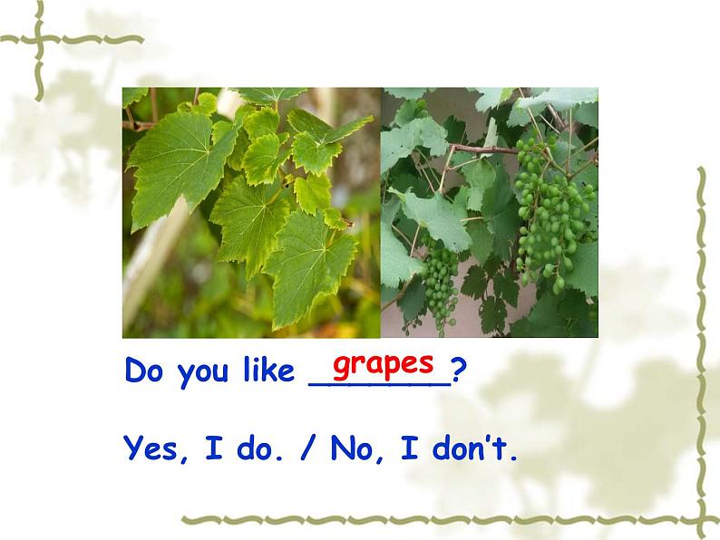 小学英语接力版5A Lesson1 I like grapes 部优课件07