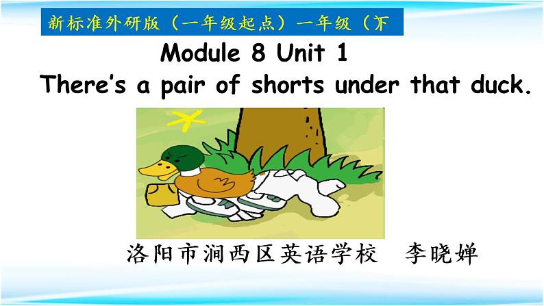 小学英语外研版1B Unit1 There's a pair of shorts under that duck 部优课件01